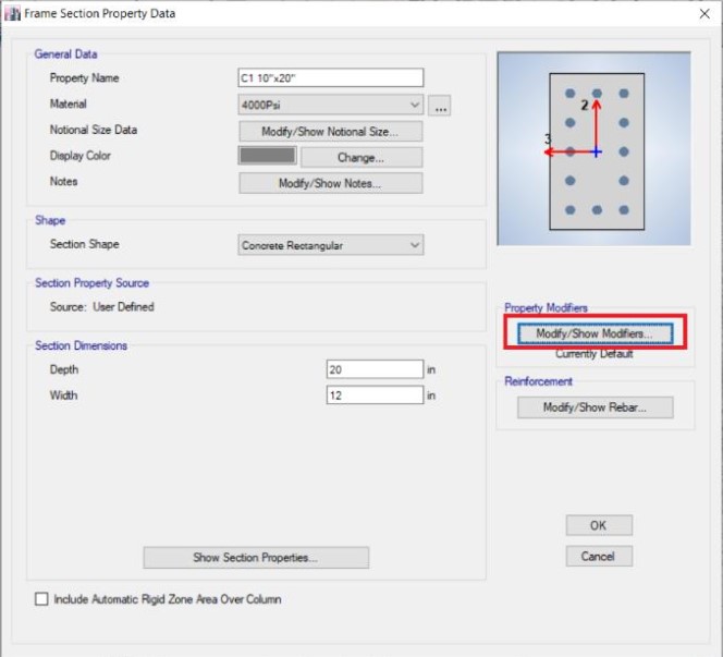 Column Rename করে Section Size বসাব এবং Modify/Show Modifiers..